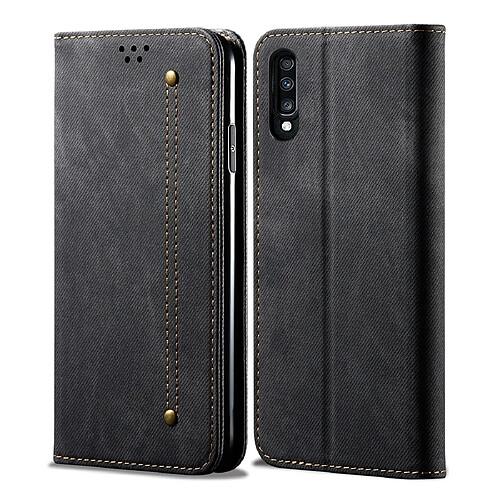 Wewoo Housse Coque Pour Galaxy A70 Denim Texture Etui en cuir avec rabat horizontal et style décontracté porte-cartes et noir