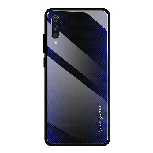 Wewoo Coque Pour Galaxy A50 Texture Etui de protection en verre dégradé bleu foncé