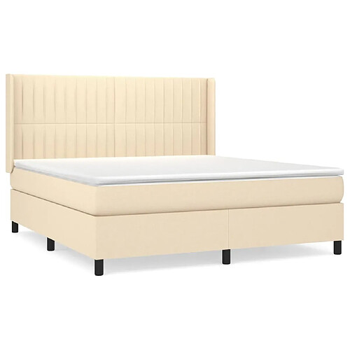 Maison Chic Lit adulte- Lit + matelas,Sommier à lattes de lit avec matelas Crème 180x200 cm Tissu -GKD83843