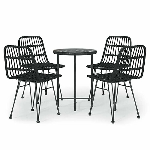 Maison Chic Mobilier à dîner 5 pcs de jardin - Ensemble table et chaises d'extérieur - Salon/Mobilier de jardin classique Noir Résine tressée -MN18012