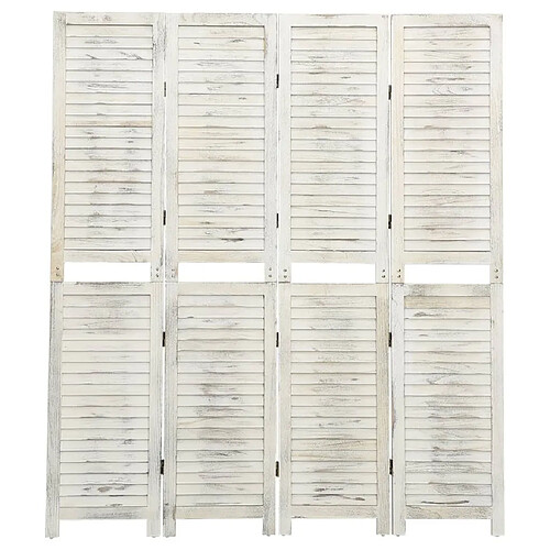 Maison Chic Paravent/Cloison de séparation 4 panneaux Blanc antique 140x165 cm Bois -MN24633