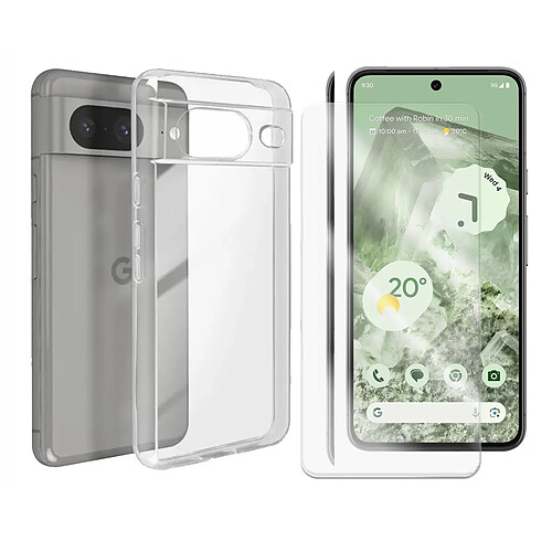 Visiodirect Coque de protection souple silicone transparente + Verre trempé pour Google Pixel 8 5G 6.2"