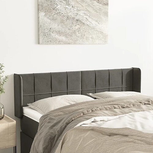 Maison Chic Tête de lit scandinave avec oreilles,meuble de chambre Gris foncé 147x16x78/88 cm Velours -MN21880