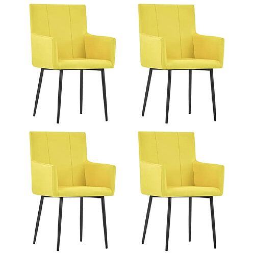 vidaXL Chaises à manger avec accoudoirs lot de 4 jaune tissu