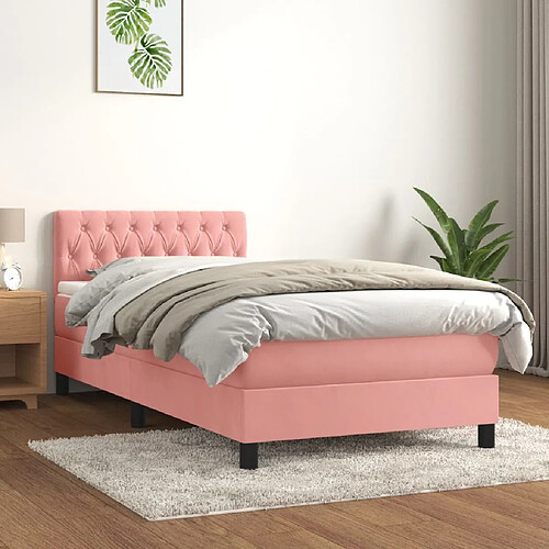 vidaXL Sommier à lattes de lit avec matelas Rose 100x200 cm Velours