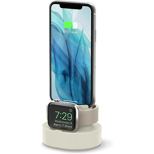 Chrono Mini station de charge double support de charge compatible avec Apple Watch 38 42 40 44 mm série 6 SE 5 4 3 2 1, AirPods 2, 1, iPhone 12, XS Max, XR et plus,(blanc)