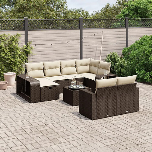 vidaXL Salon de jardin et coussins 11 pcs marron résine tressée