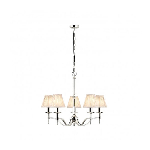 Interiors 1900 Suspension 5 ampoules Stanford, nickel, abat-jour beiges