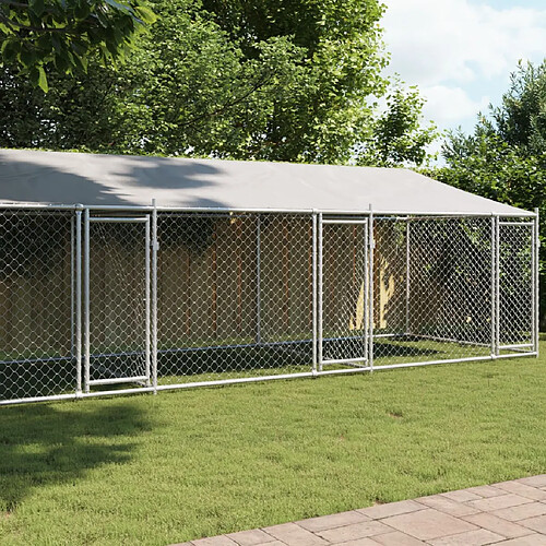 vidaXL Cage pour chien avec toit et portes gris 8x2x2m acier galvanisé