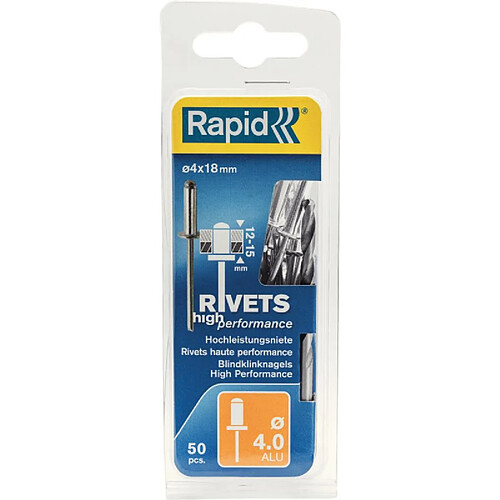 Rivets Universal R 4 x 18 mm incl. Foret 50 Unités Blister Rapid