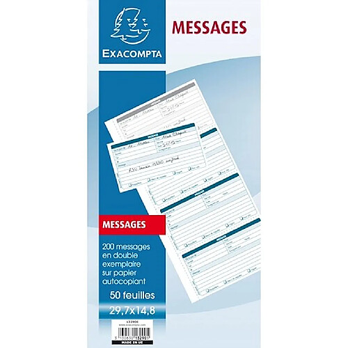 Carnet broché autocopiant Messages téléphones Exacompta 29,7 x 14, 8 cm - 50 feuilles