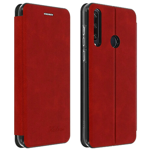 Avizar Étui Huawei Y6p Simili-Cuir Texturé Clapet Porte-carte Support Vidéo rouge