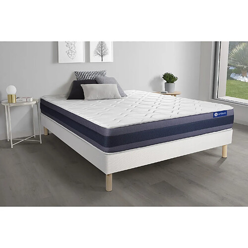 ACTISOM Ensemble matelas Latex+Mémoire de forme ACTILATEX MORPHO 140x190 Maxi épaisseur 5zones de confort + sommier KIT blanc