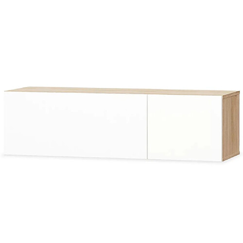 Helloshop26 Meuble télé buffet tv télévision design pratique aggloméré 120 cm chêne et blanc brillant 2502090