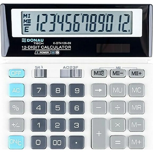 Calculatrice de Bureau DONAU Tech/K-DT4126-09 Fonction Racine 12 Chiffres/ 156x152x28mm/ Couleur : Blanc/Calculatrice avec Affichage 12 Chiffres/Double Alimentation/Garantie 5 Ans