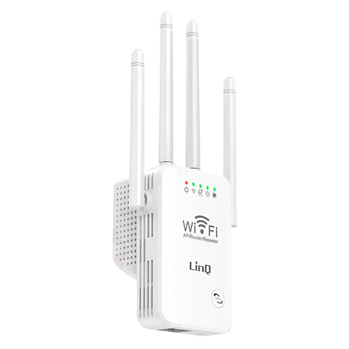 Extendeur Wifi Sans fil Longue Portée 300Mbps 4 Antennes Réglables LinQ Blanc