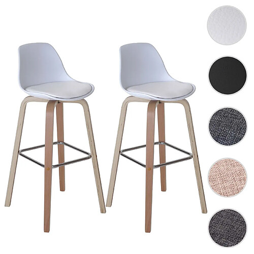 Mendler 2x tabouret de bar Palmdale, chaise de comptoir avec dossier ~ tissu, blanc