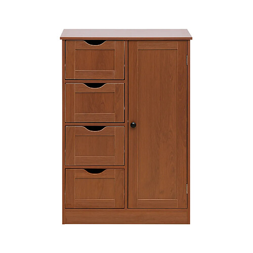 Mobili Rebecca Meuble De Salle De Bain 4 Tiroirs 1 Porte En Bois Brun Armoire Moderne Sur Pied