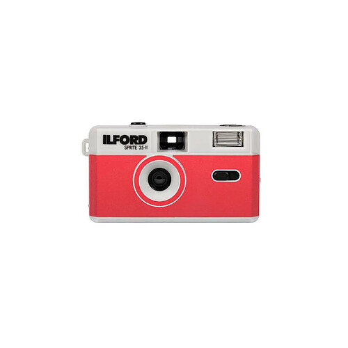 Appareil photo argentique compact 24x36 Ilford Sprite II Argent et rouge Réutilisable