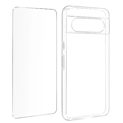 Avizar Coque pour Google Pixel 8 Silicone Gel et Verre Trempé 9H Transparent