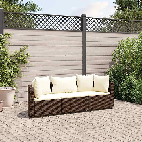 vidaXL Salon de jardin avec coussins 3 pcs marron résine tressée