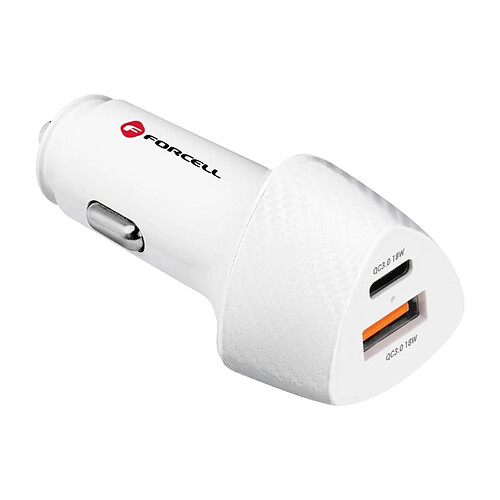 Chargeur Voiture USB + USB-C Puissance 38W Power Delivery Forcell blanc Carbone