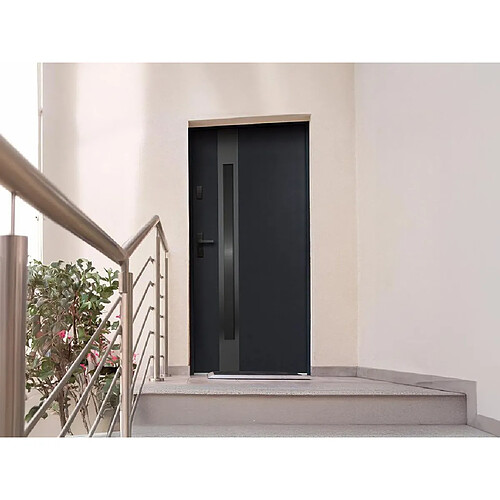 Vente-Unique Porte d'entrée en acier pleine et inox H207 x L100 cm - verre fumé - noir et anthracite - poussant droit - BRAGA