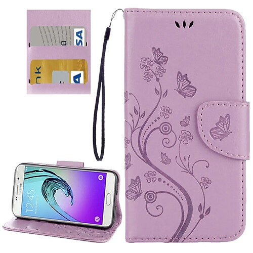 Wewoo Housse Étui Violet pour Samsung Galaxy A3 2017 / A320 Papillons Amour Fleurs Gaufrage Horizontal Flip en cuir avec support & Slots de cartes Portefeuille & Longe clair