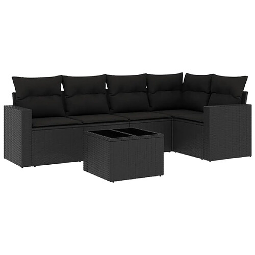 Maison Chic Salon de jardin 6 pcs avec coussins | Ensemble de Table et chaises | Mobilier d'Extérieur noir résine tressée -GKD93415