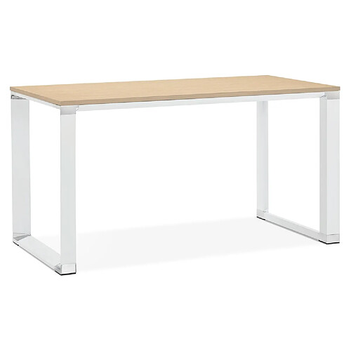 Alterego Petit bureau droit design 'XLINE' en bois finition naturelle et métal blanc - 140x70 cm