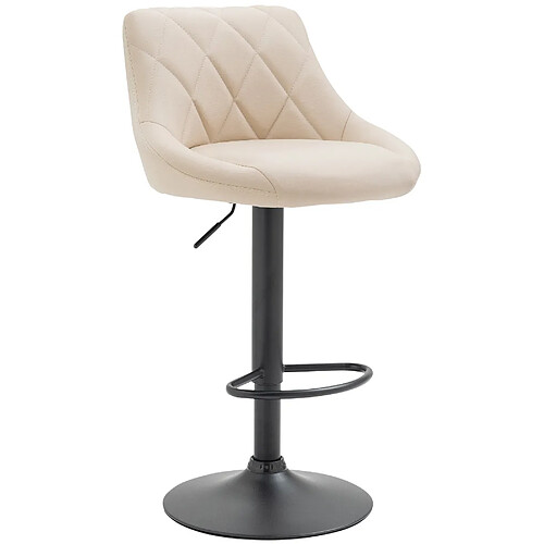 Decoshop26 Tabouret de bar en synthétique crème pivotant avec repose-pieds métal noir coutures décoratives TDB10582