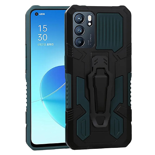 Coque en TPU absorption magnétique avec béquille, vert armé pour votre Oppo Reno6 5G