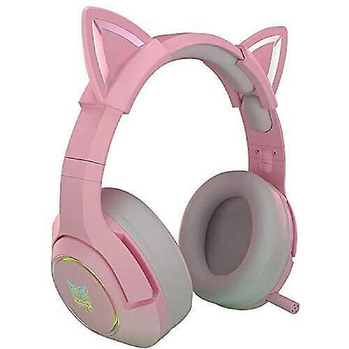 Chrono Casque de jeu rose avec micro rétractable, oreilles de chat, casque amovible pour PS4, Xbox One, PC, téléphone portable, lumière LED stéréo 7.1, casque léger auto-ajustable pour femme(Rose)