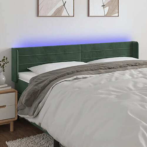 vidaXL Tête de lit à LED Vert foncé 203x16x78/88 cm Velours