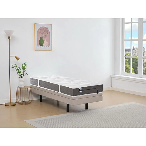 Vente-Unique Lit électrique de relaxation déco + matelas 100% latex 3 zones - 80 x 200 cm - Tissu - Beige - PANISOLA de DREAMEA