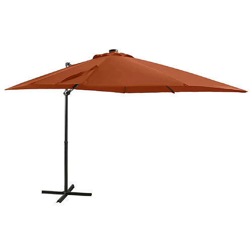 ComfortXL Parasol Déporté Avec Mât Et Lumières LED Terre Cuite 250 Cm