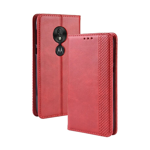 Wewoo Housse Coque Étui en cuir à boucle magnétique avec texture rétro et pour Motorola Moto G7 Play (version UE), support emplacements pour cartes porte-monnaie (rouge)