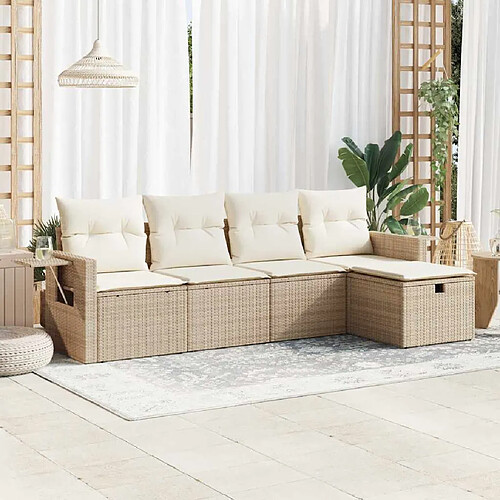 vidaXL Salon de jardin avec coussins 5 pcs beige résine tressée