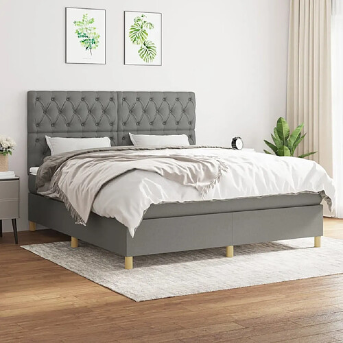 Maison Chic Lit Adulte - Lit simple Lit à sommier tapissier avec matelas moelleux - Meuble de Chambre - Gris foncé 160x200cm Tissu -MN51531