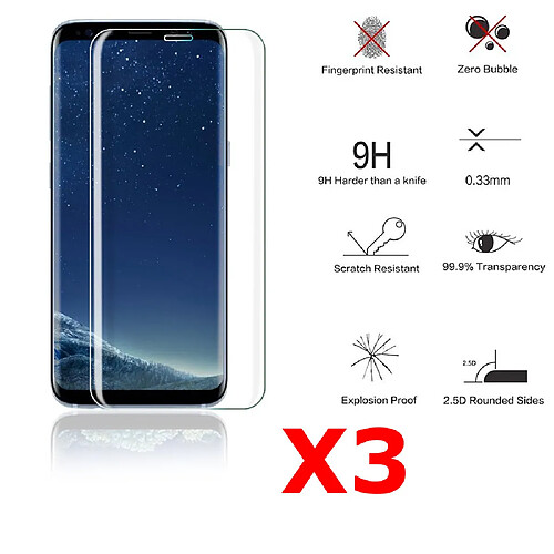 Little Boutik X3 Protection écran Curve pour Samsung Galaxy S8 , Verre Trempé Incurvé Ultra Clair et Résistant Film Protecteur D'écran en Verre Tempéré, Haute Transparence et Ultra Slim Dureté 9H X3