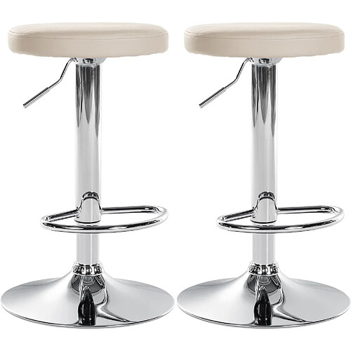 Decoshop26 Lot de 2 tabourets de bar design simple avec assise en synthétique crème et cadre métal chromé TDB10691