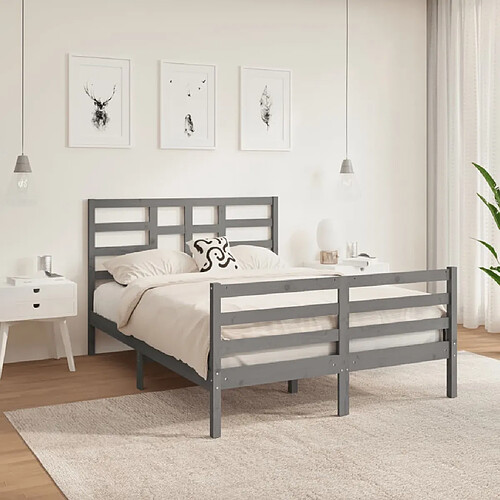 vidaXL Cadre de lit sans matelas gris bois massif 140x190 cm