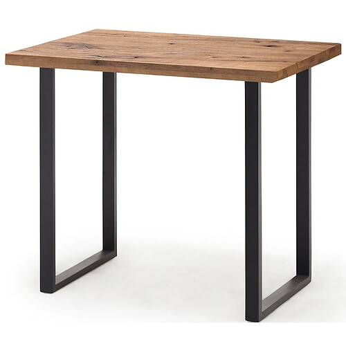 Pegane Table haute en chêne bassano et métal laqué anthracite - Longueur 120 x Hauteur 107 x Profondeur 80 cm