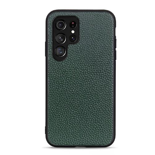 Coque en cuir véritable texture litchi vert pour votre Samsung Galaxy S22 Ultra