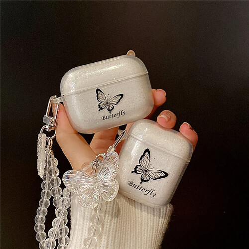 GUPBOO Airpods Coque Housse Étui Protecteur Compatible pour AirPods1/2-chaîne transparente de perles de papillon de scintillement des femmes