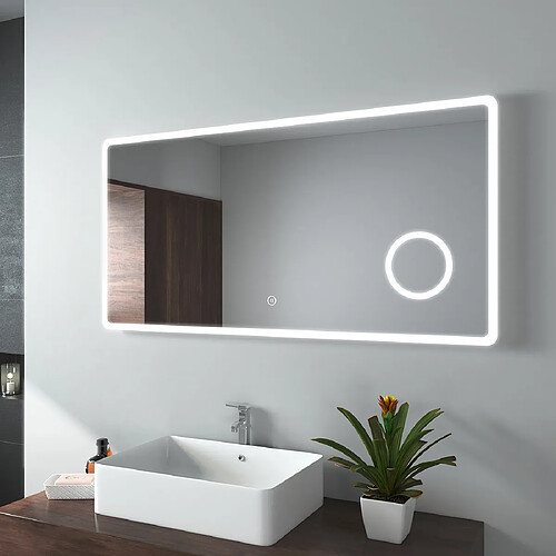 EMKE Miroir de salle de bain LED avec Loupe 3 Fois 120x60cm | Loupe 3x, Interrupteur Tactile | Lumière Blanche Froide