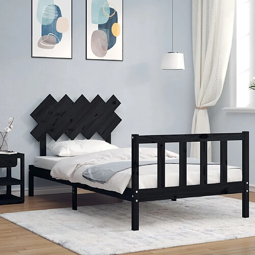 Maison Chic Lit adulte - Cadre de lit et tête de lit,Structure du lit Contemporain pour chambre noir 100x200 cm bois massif -MN80713