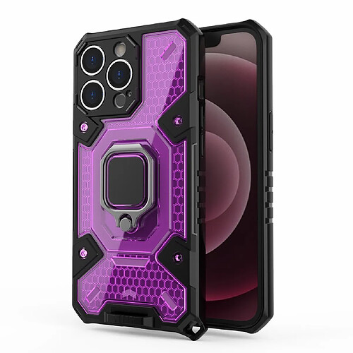 Coque en TPU anti-rayures, hybride avec béquille à anneau magnétique violet pour votre Apple iPhone 13 Pro 6.1 pouces