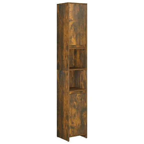 Maison Chic Armoire de bain,Meuble de rangement de salle de bain,Meuble haut Chêne fumé 30x30x183,5 cm Bois d'ingénierie -GKD378098