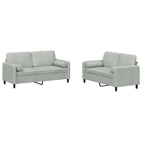 Maison Chic Ensemble de canapés 2 pcs avec coussins, Canapé droit Sofa pour Salon gris clair velours -GKD778469